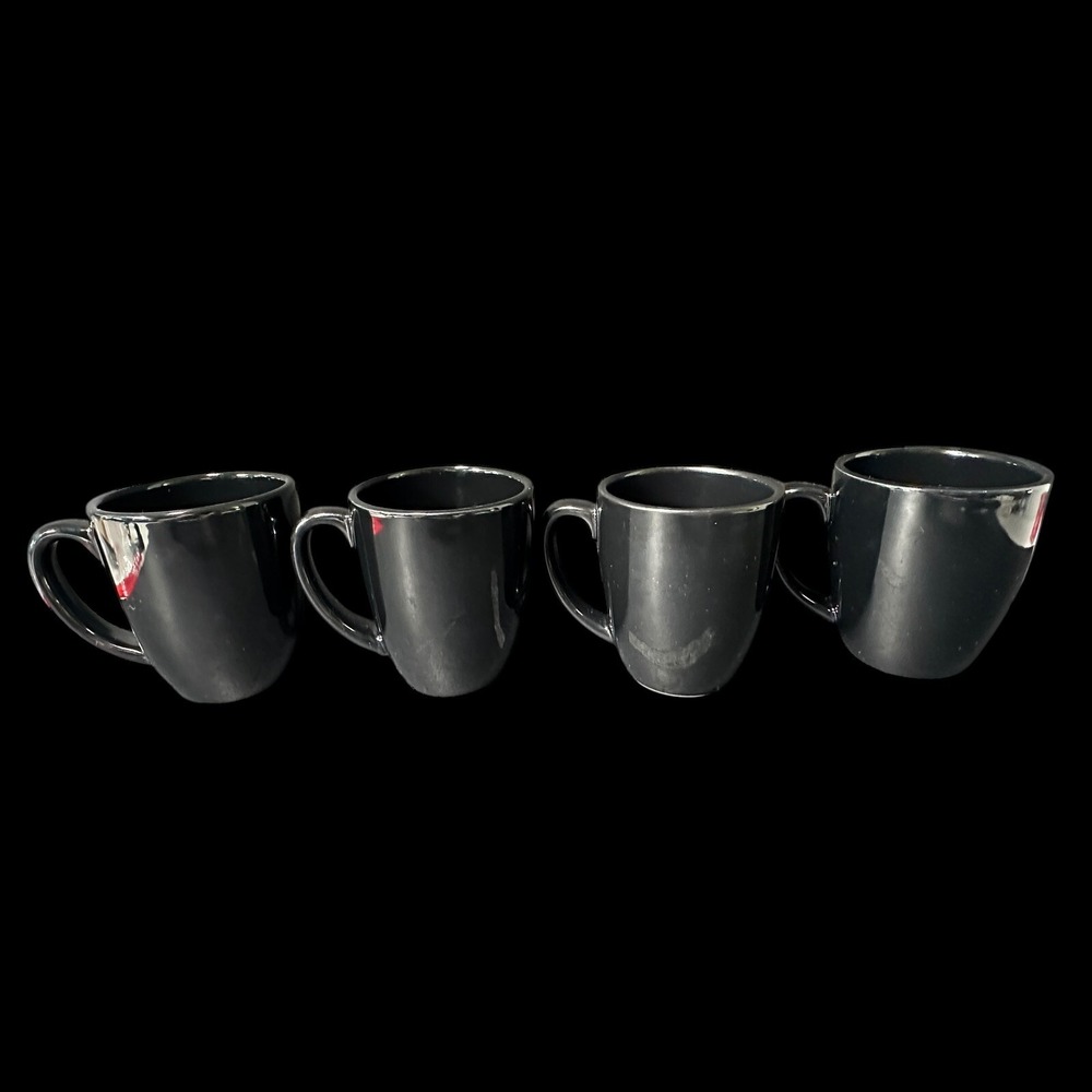 Black Corelle Coordinates Gloss Stoneware Coffee/Tea Mugs/Cups 12 Oz Set Of 4
